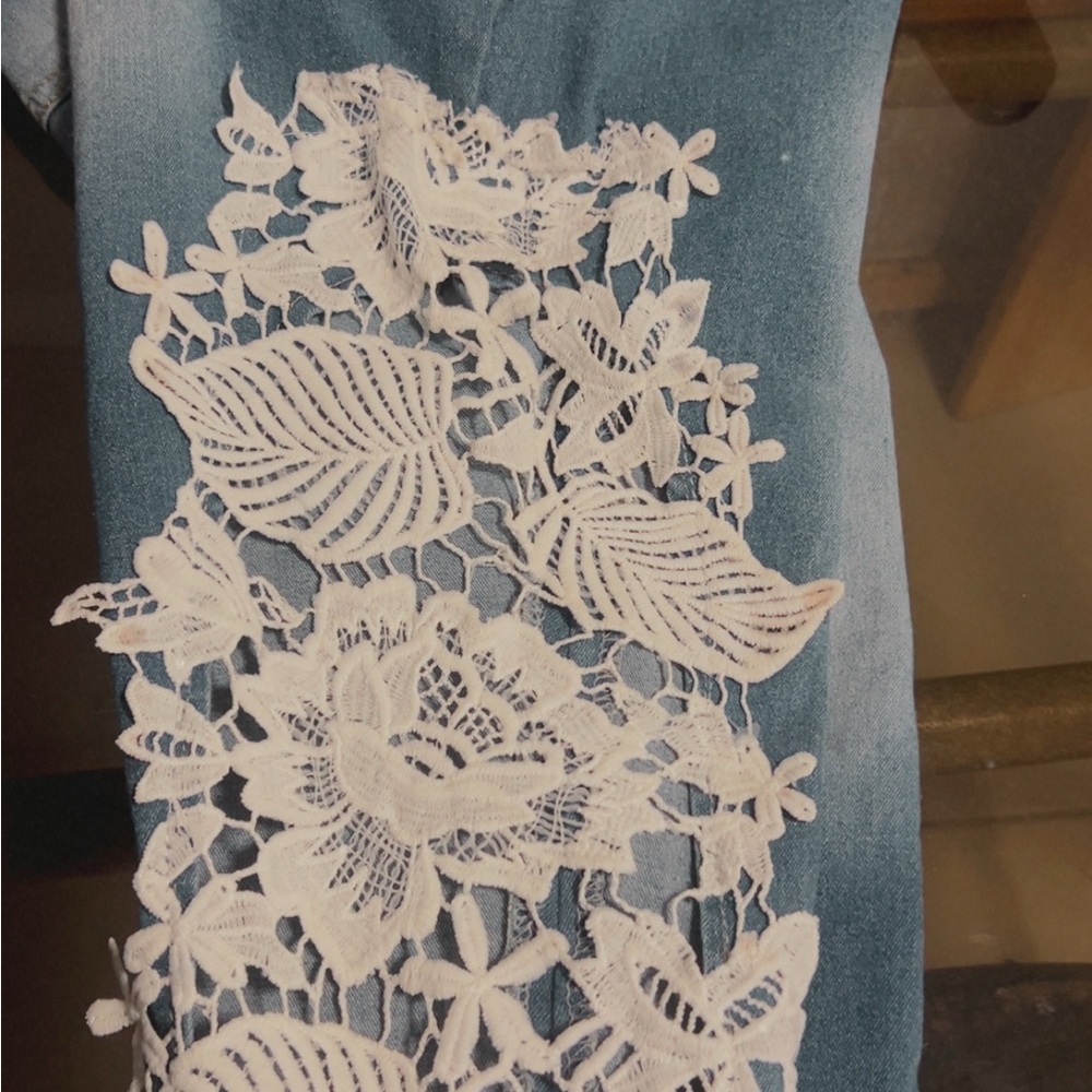 Blue Lace-Embellished Women Jeans